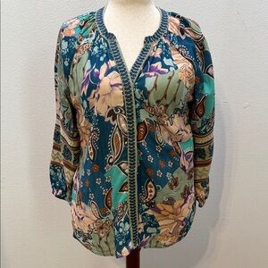 Soft Surroundings Teal and Purple Paisley Blouse